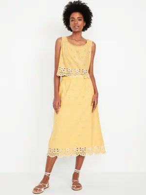 A-Line Eyelet Midi Skirt