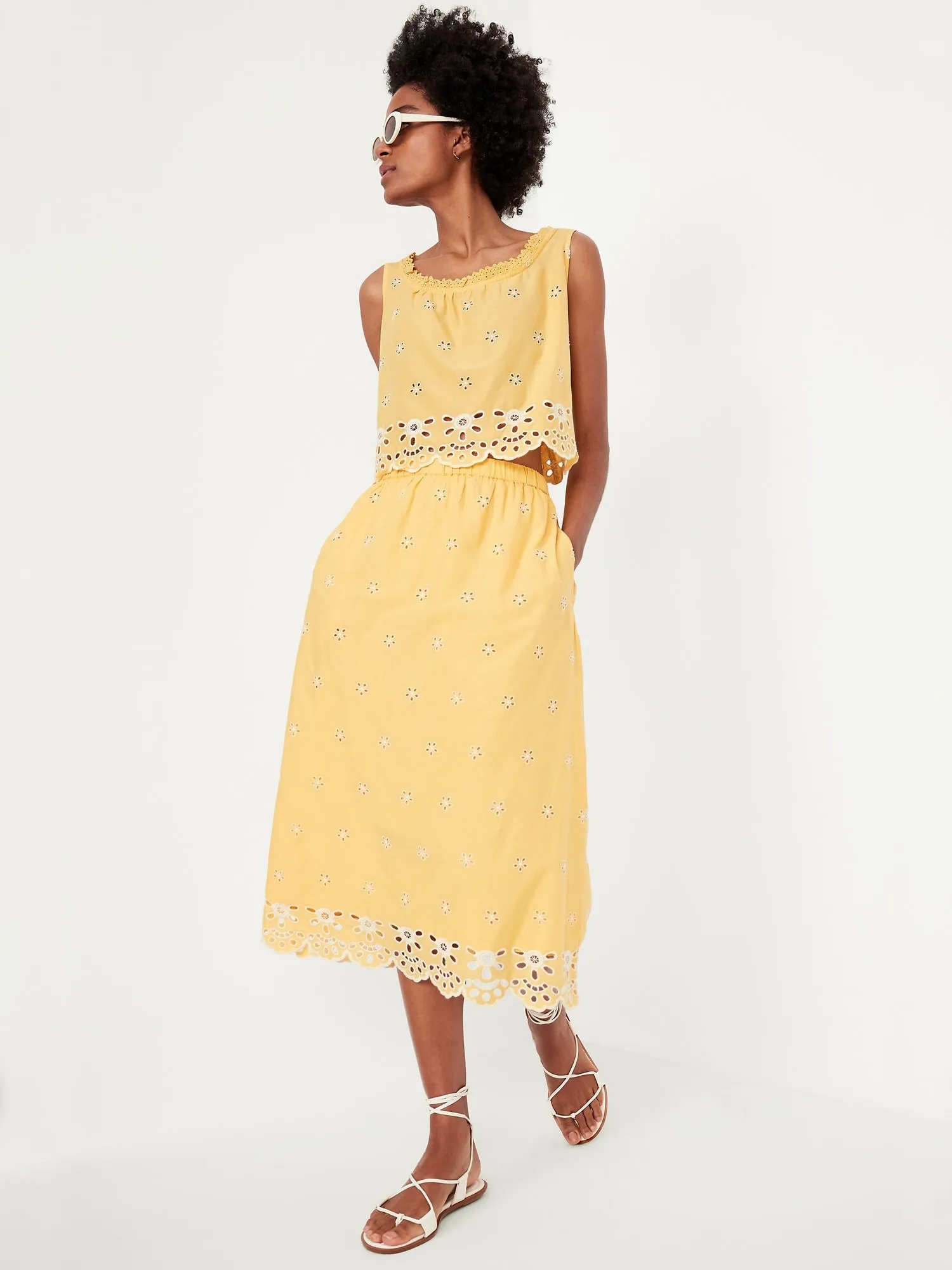 A-Line Eyelet Midi Skirt