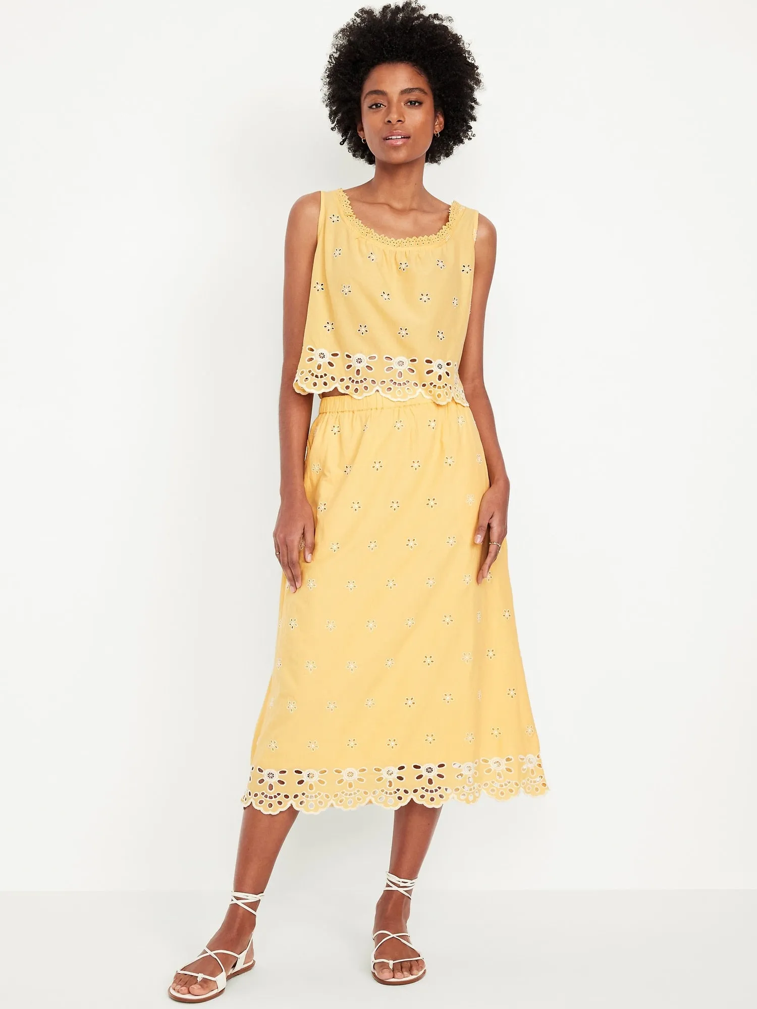 A-Line Eyelet Midi Skirt