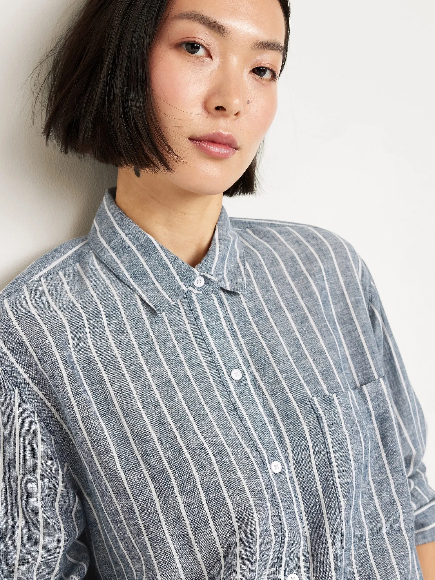 Button-Down Linen-Blend Striped Shirt