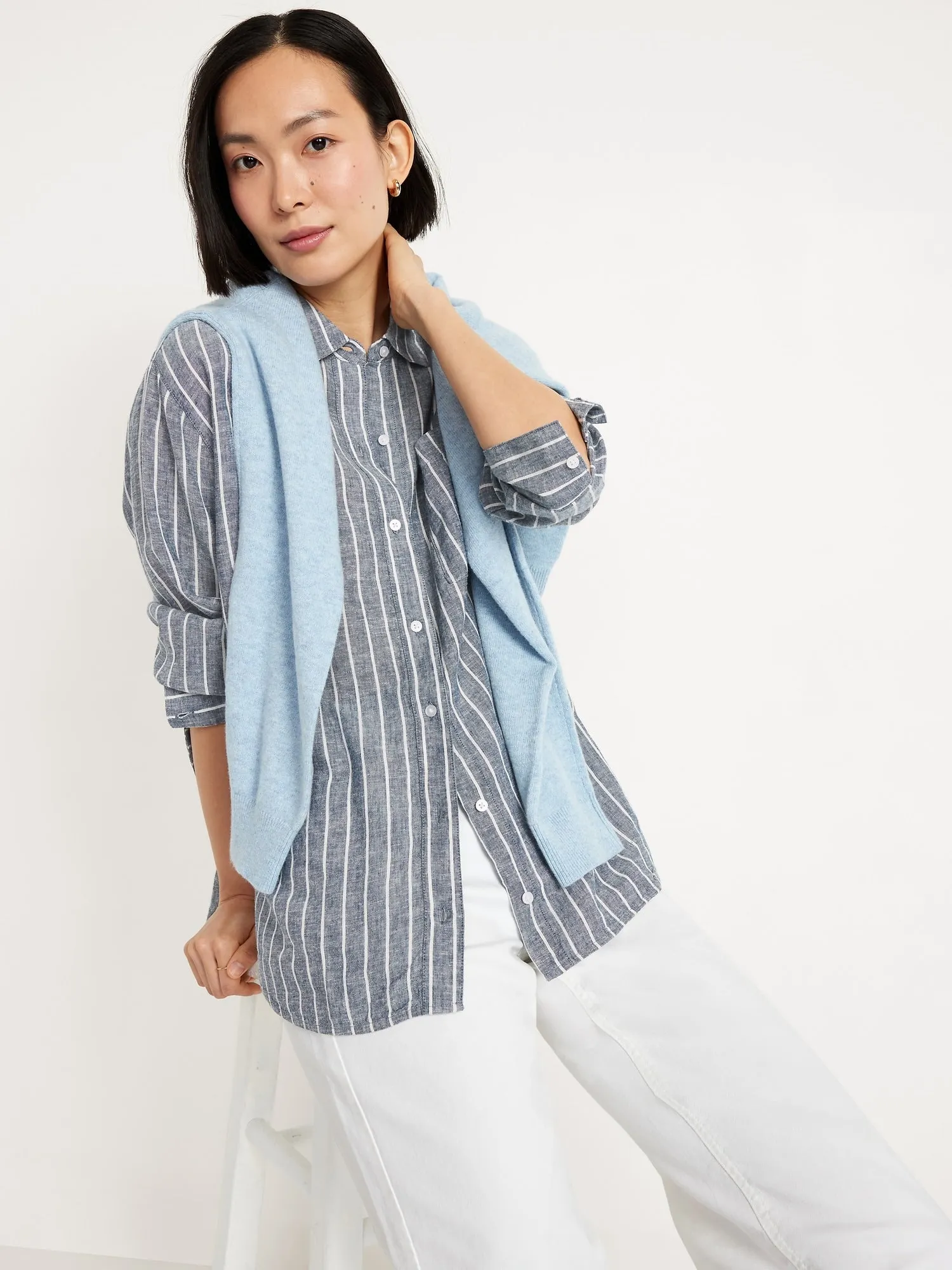 Button-Down Linen-Blend Striped Shirt
