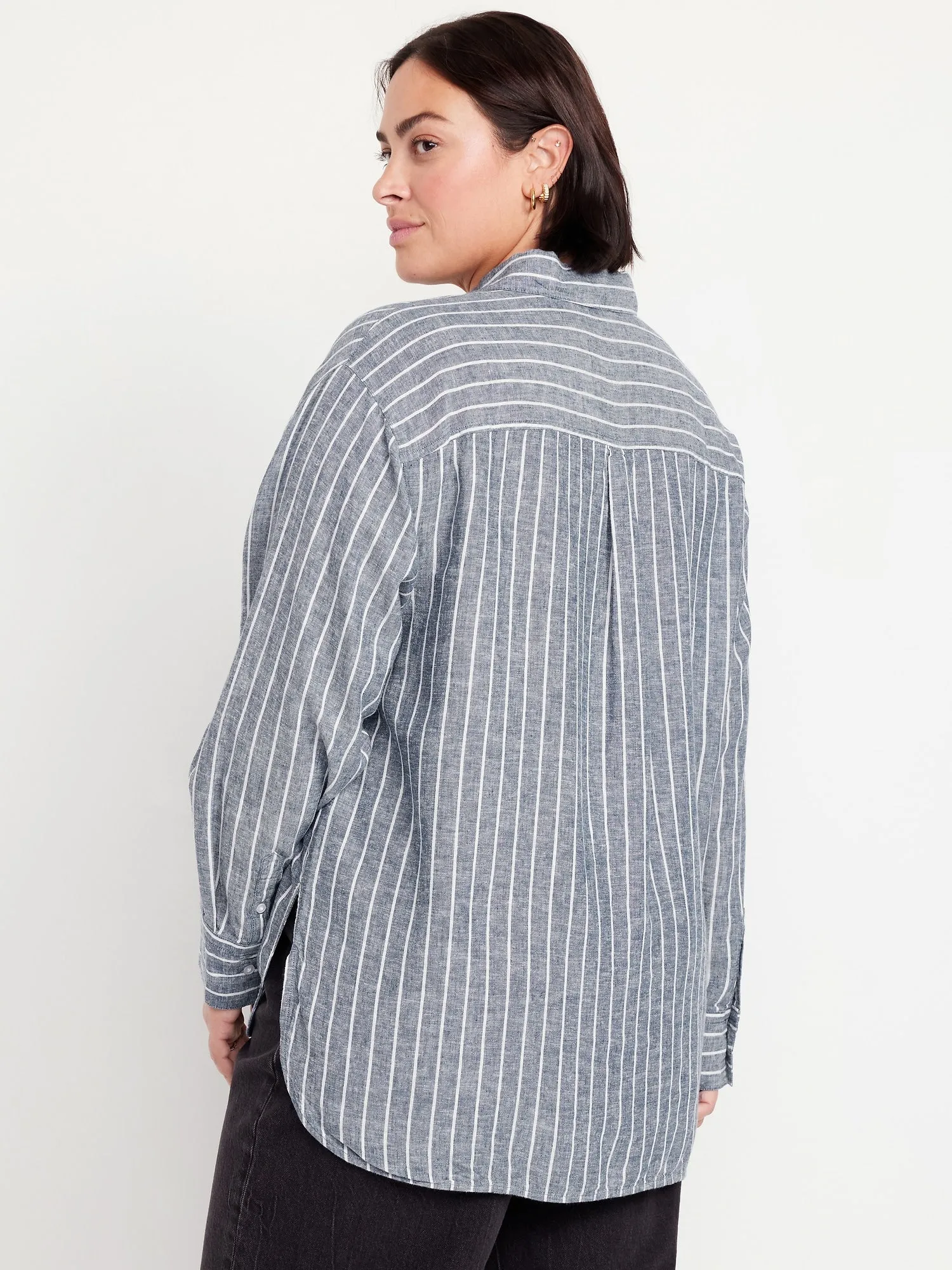 Button-Down Linen-Blend Striped Shirt