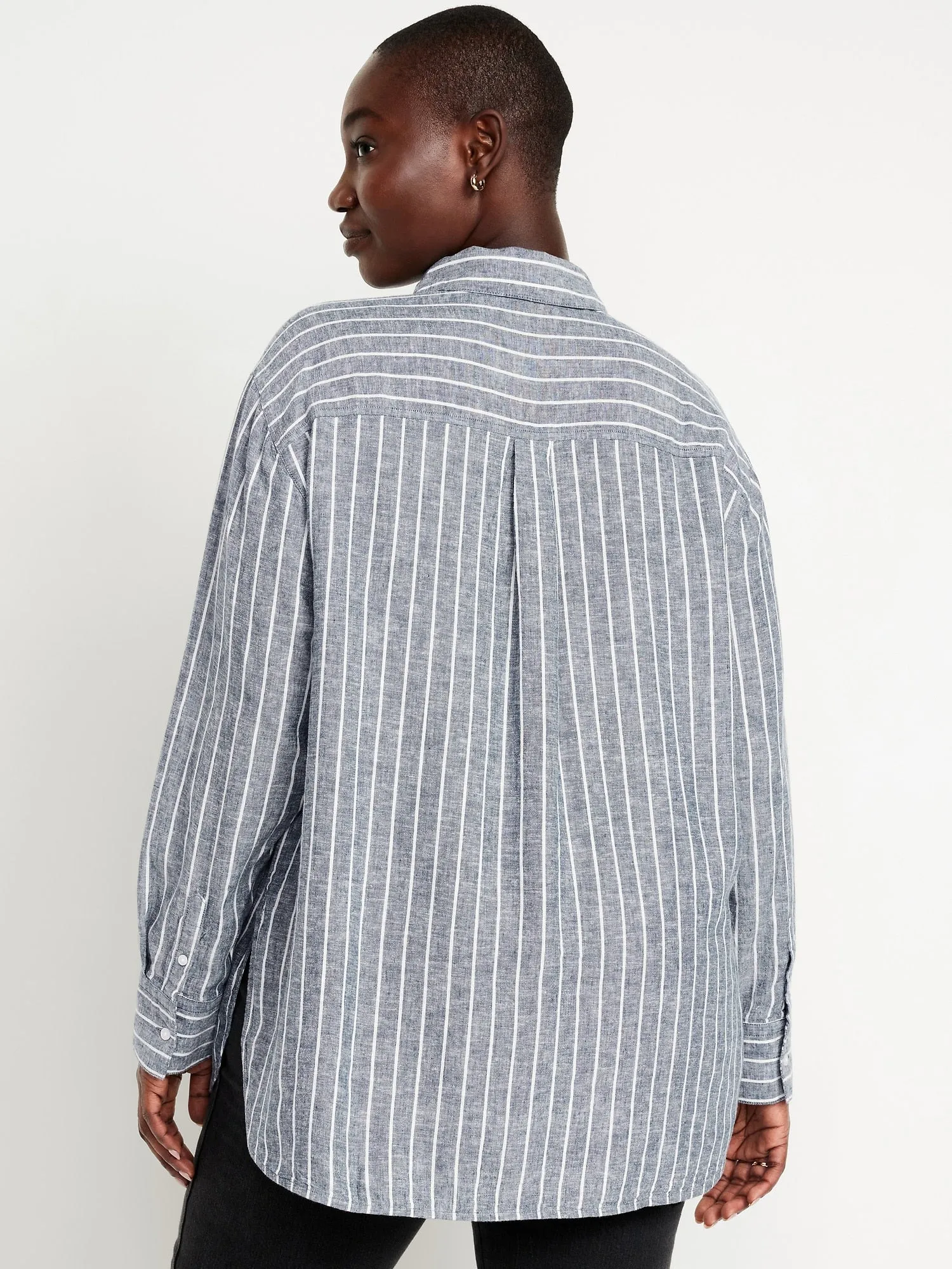Button-Down Linen-Blend Striped Shirt