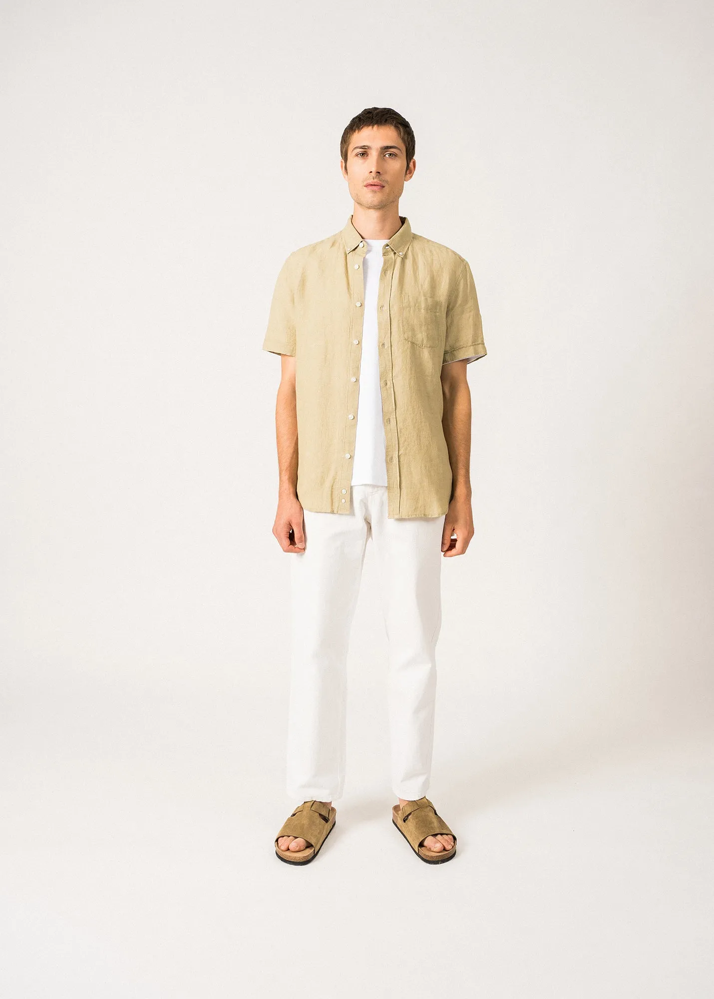 Chemise  manches courtes Clment - en popeline de lin (AMANDIER)