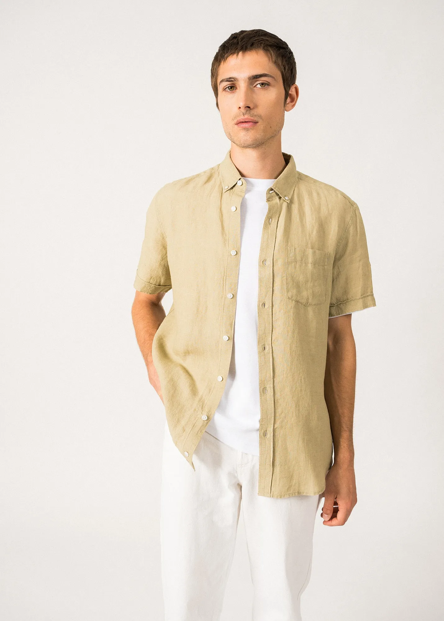 Chemise  manches courtes Clment - en popeline de lin (AMANDIER)