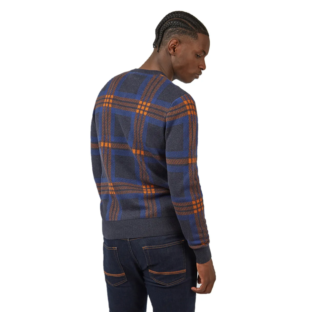 Clearance Price Jacquard Check Crew Neck Sweater  Last Chance!