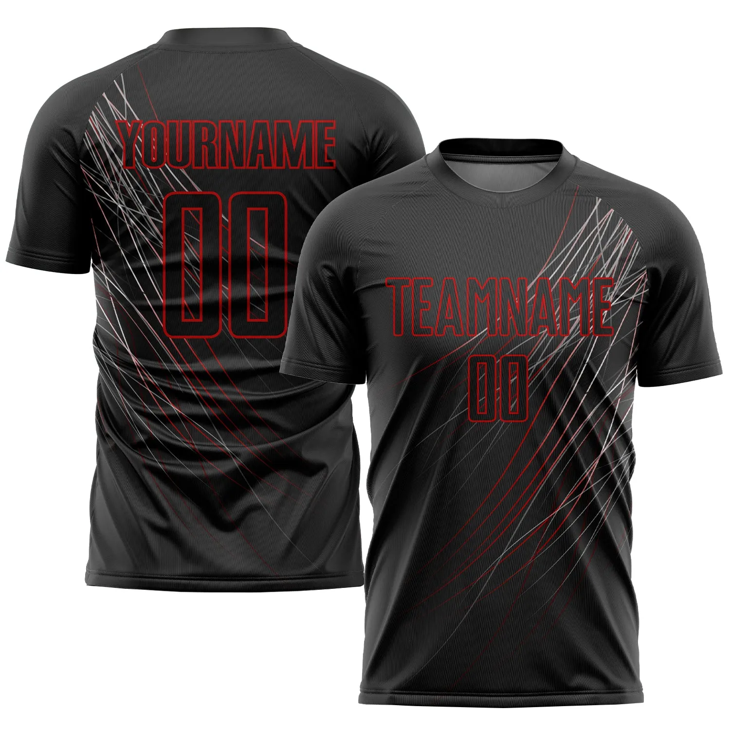 Custom Black Black-Red Sublimation Soccer Uniform Jersey FansIdea