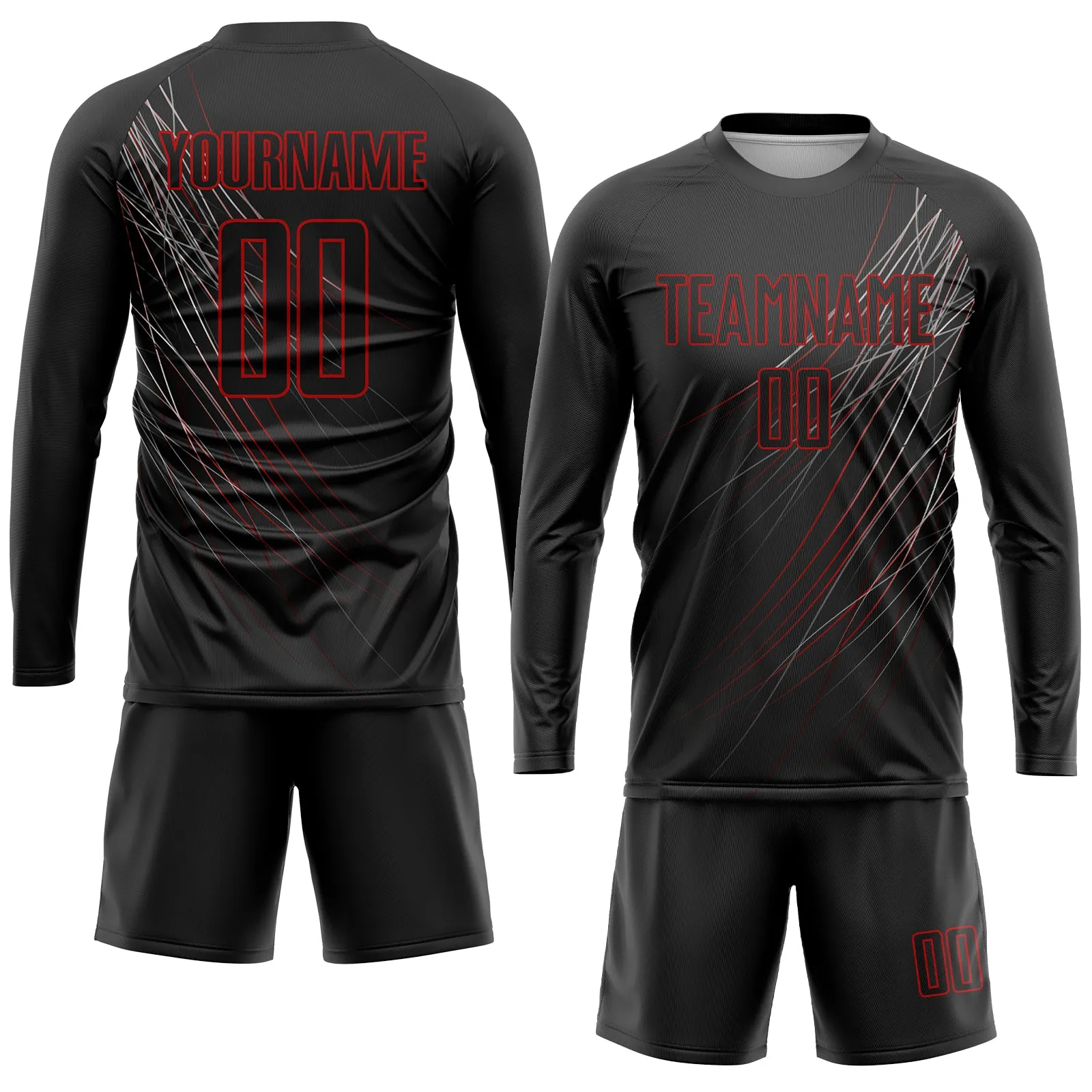 Custom Black Black-Red Sublimation Soccer Uniform Jersey FansIdea