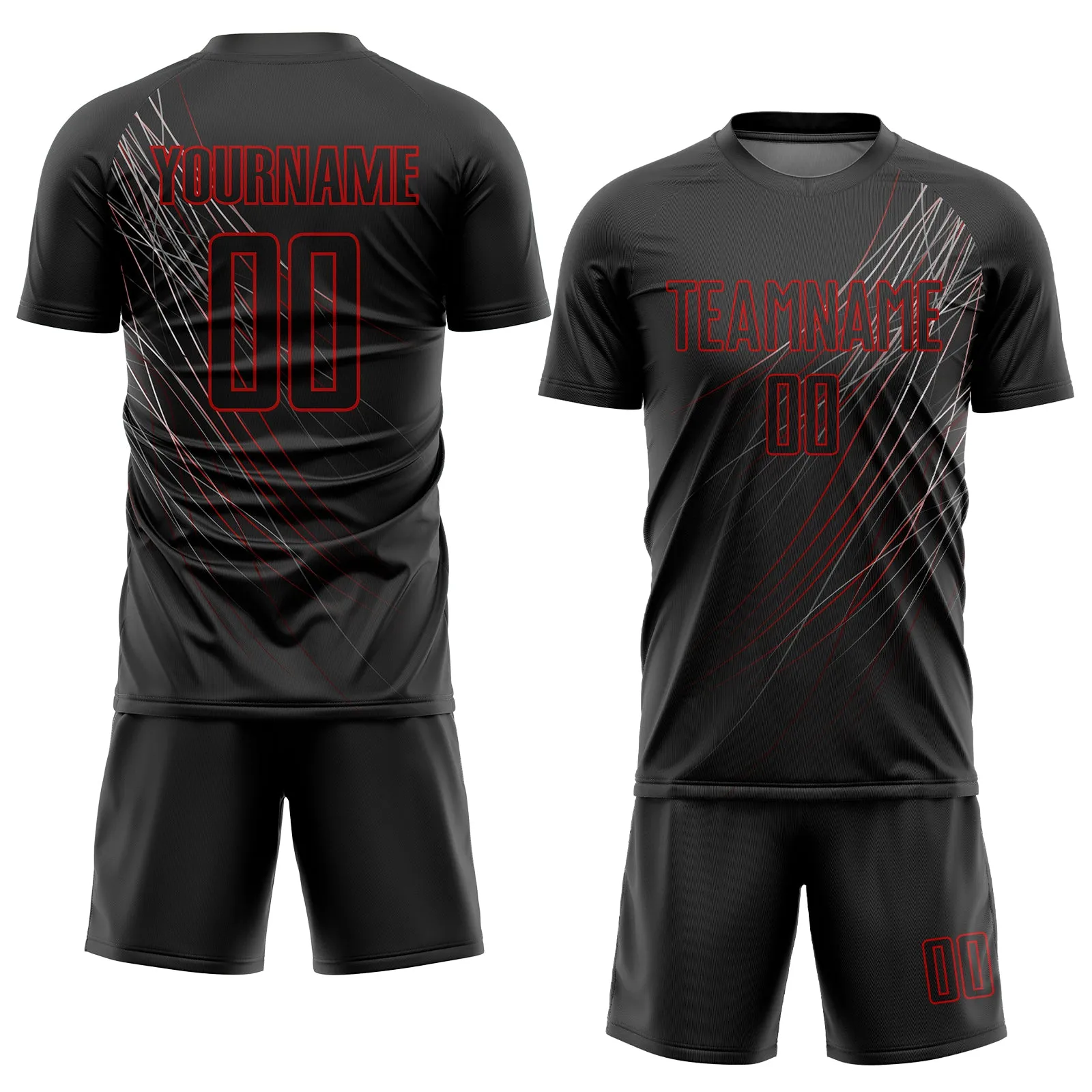 Custom Black Black-Red Sublimation Soccer Uniform Jersey FansIdea