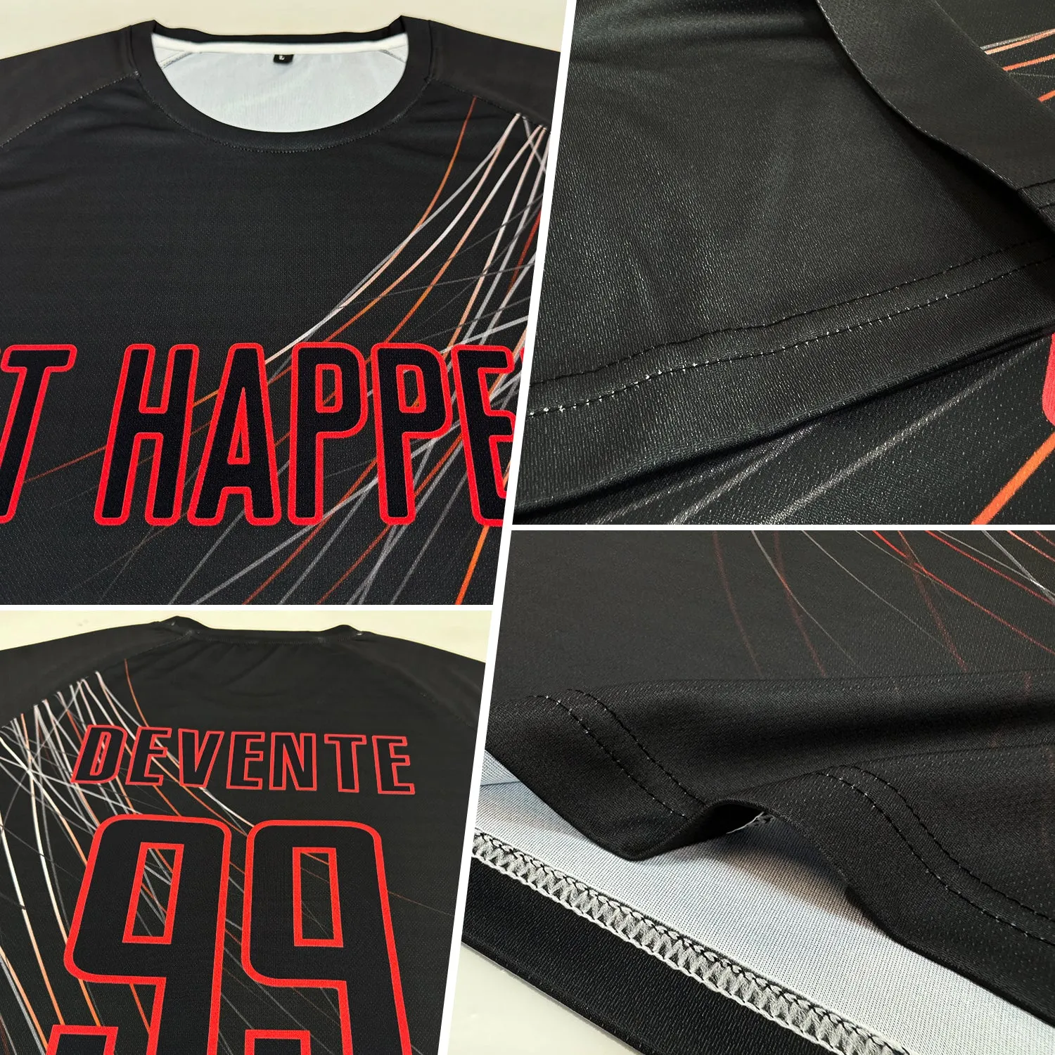 Custom Black Black-Red Sublimation Soccer Uniform Jersey FansIdea