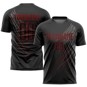 Custom Black Black-Red Sublimation Soccer Uniform Jersey FansIdea
