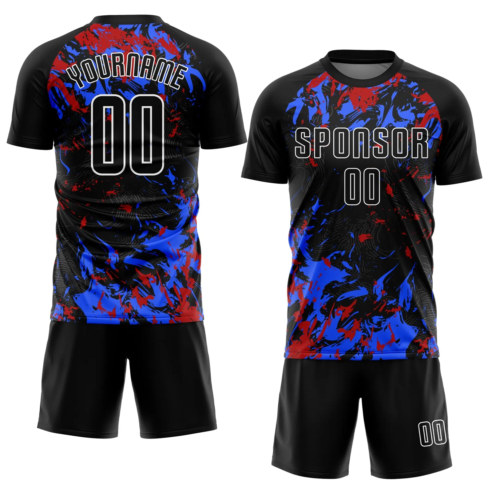 Custom Black Black Royal-Red Sublimation Soccer Uniform Jersey FansIdea