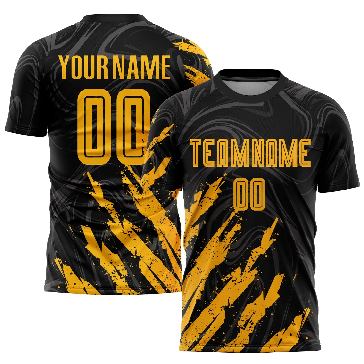 Custom Black Gold Sublimation Soccer Uniform Jersey FansIdea