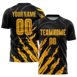 Custom Black Gold Sublimation Soccer Uniform Jersey FansIdea