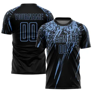 Custom Black Light Blue Sublimation Soccer Uniform Jersey FansIdea