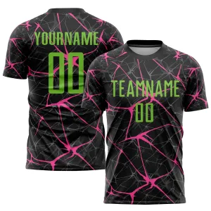 Custom Black Neon Green-Pink Sublimation Soccer Uniform Jersey FansIdea