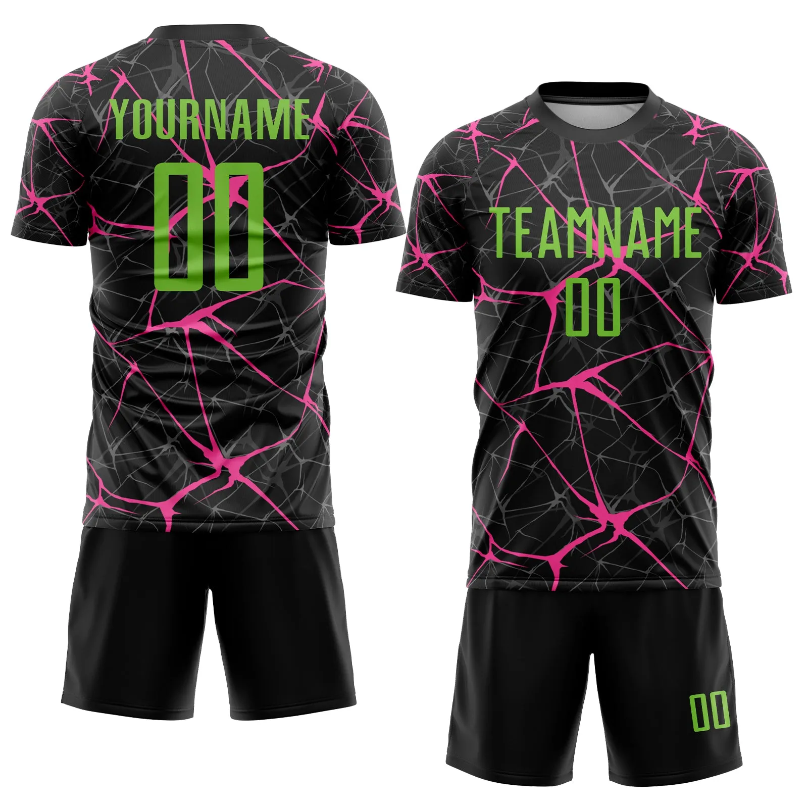Custom Black Neon Green-Pink Sublimation Soccer Uniform Jersey FansIdea