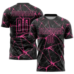 Custom Black Pink Sublimation Soccer Uniform Jersey FansIdea