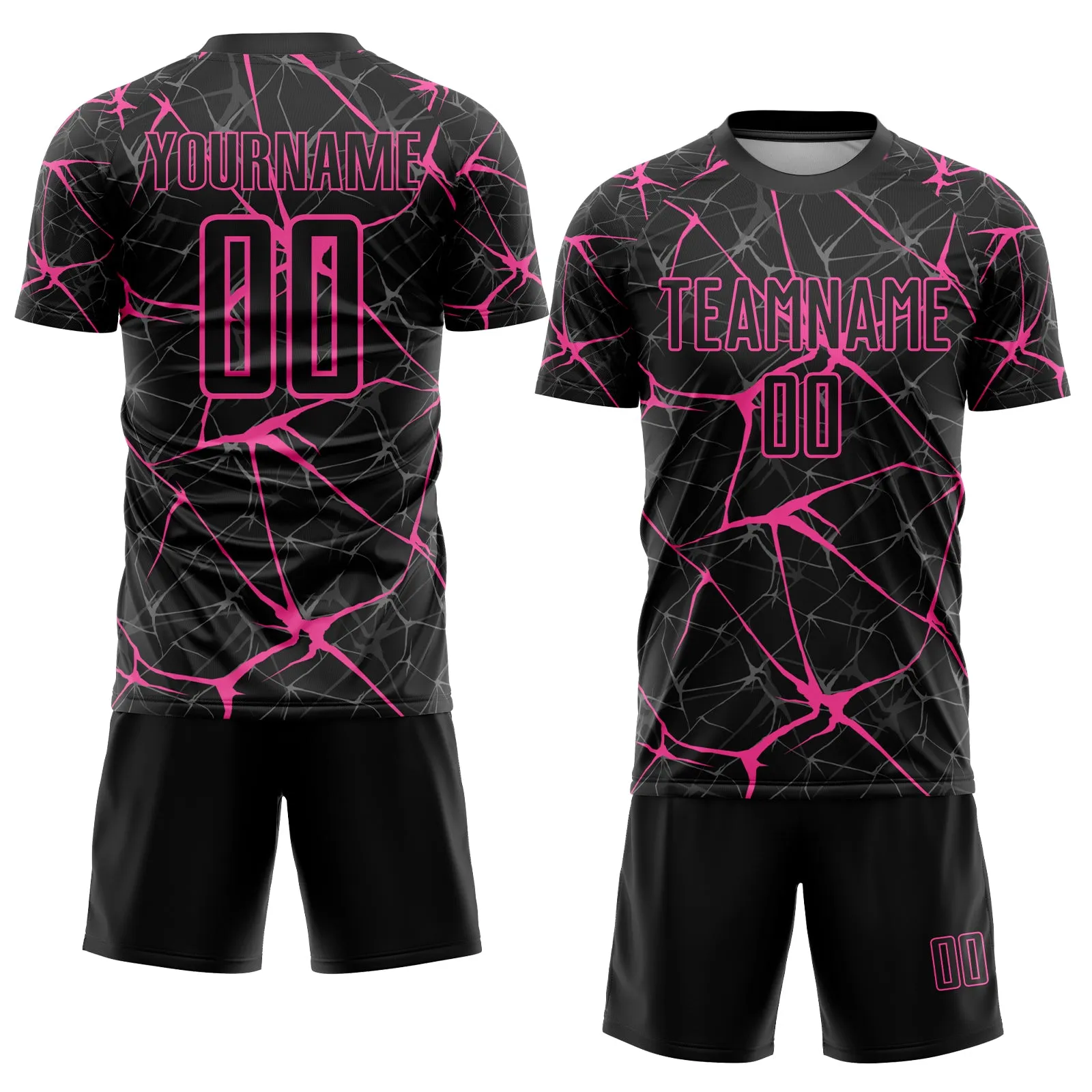 Custom Black Pink Sublimation Soccer Uniform Jersey FansIdea