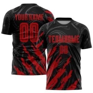 Custom Black Red Sublimation Soccer Uniform Jersey FansIdea