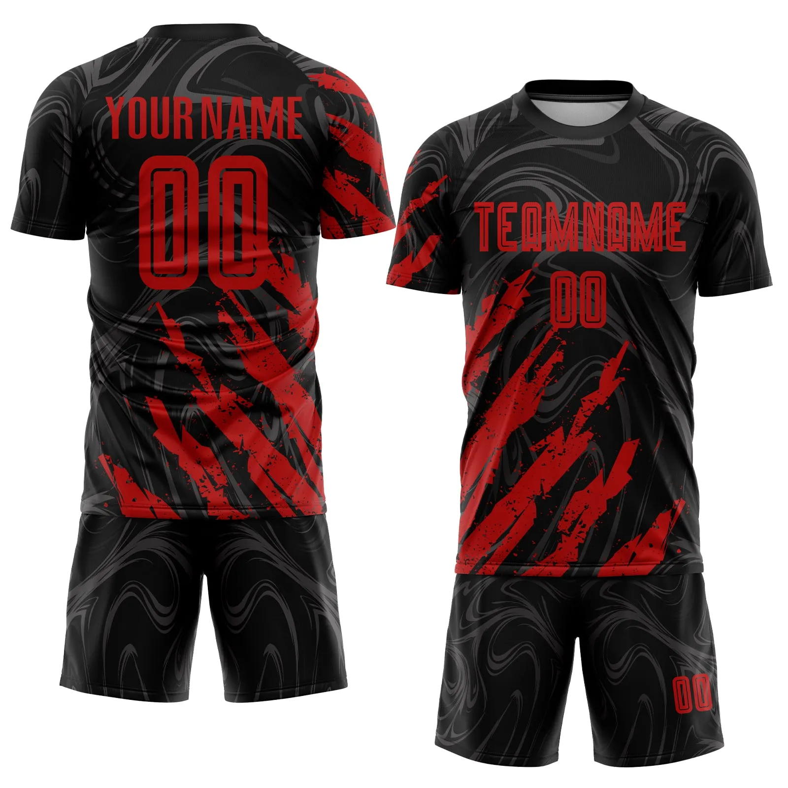 Custom Black Red Sublimation Soccer Uniform Jersey FansIdea