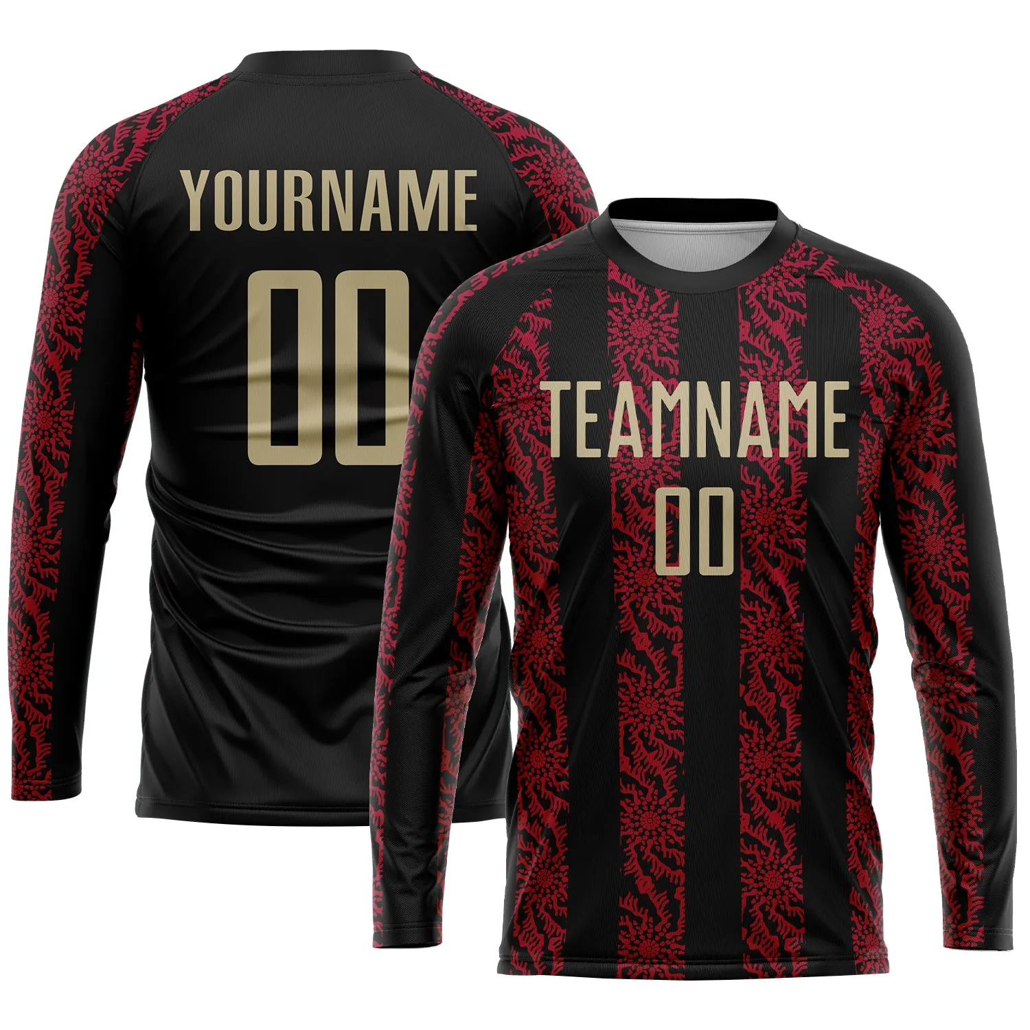 Custom Black Vegas Gold-Red Sublimation Soccer Uniform Jersey FansIdea