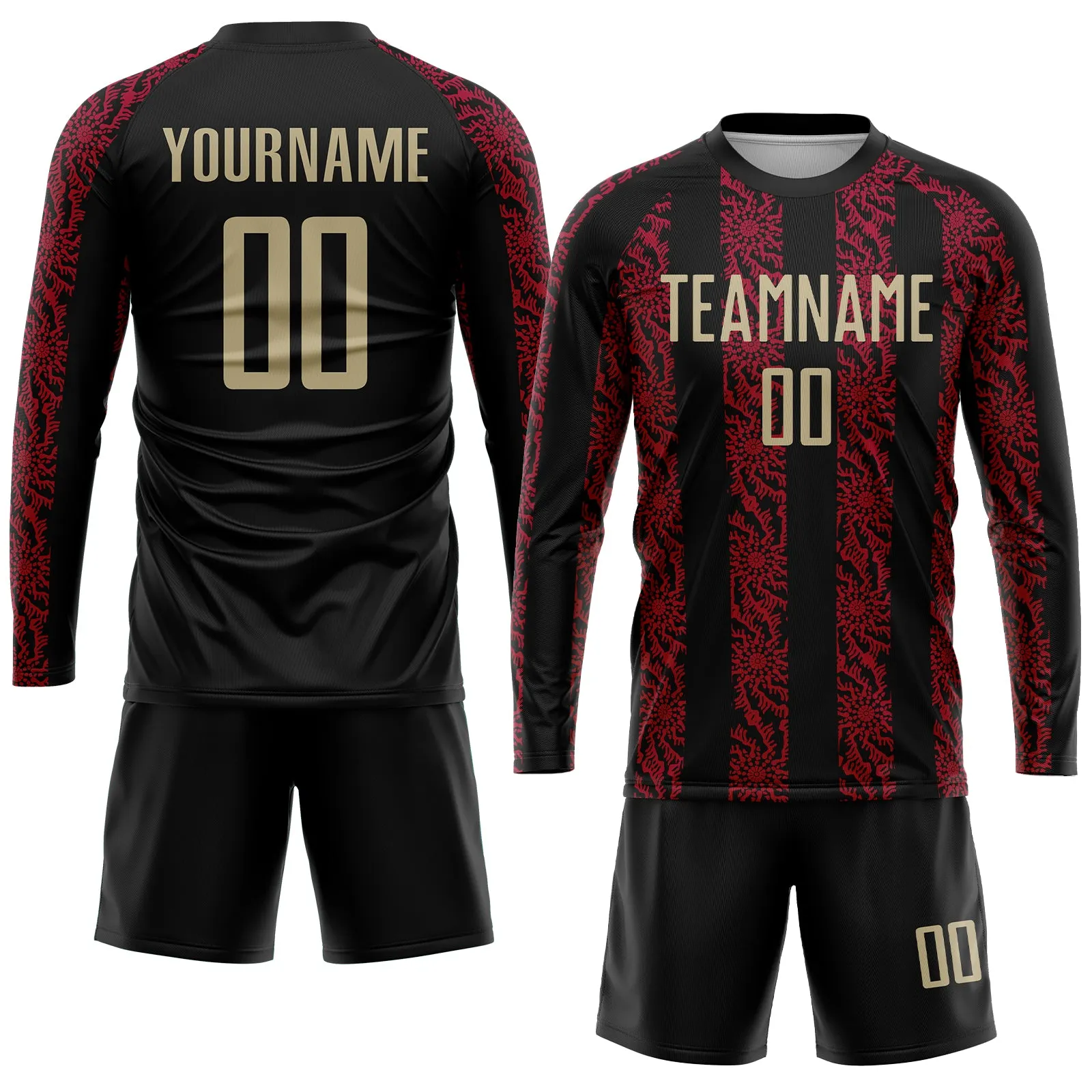 Custom Black Vegas Gold-Red Sublimation Soccer Uniform Jersey FansIdea