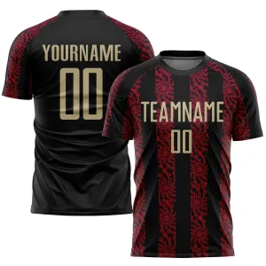 Custom Black Vegas Gold-Red Sublimation Soccer Uniform Jersey FansIdea