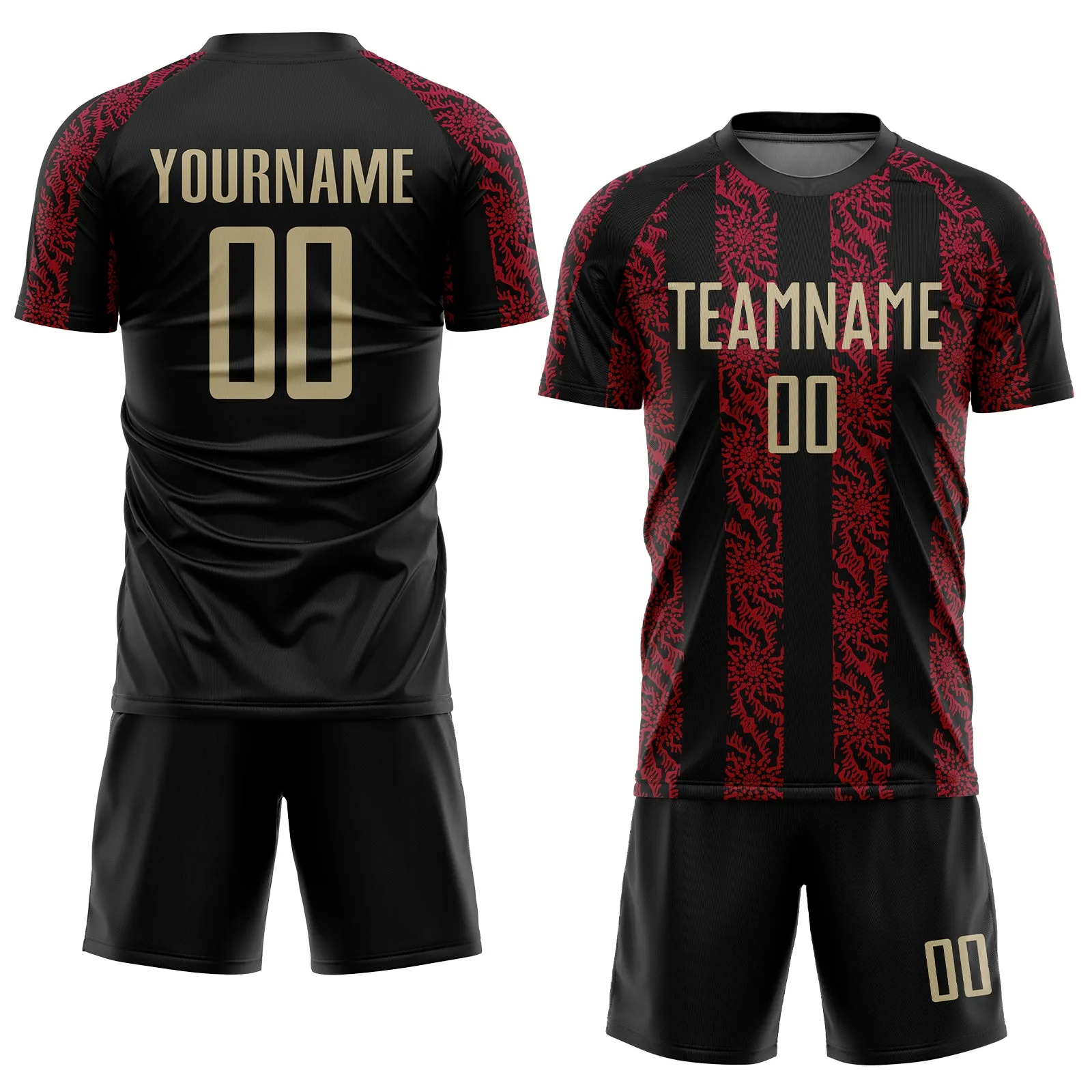 Custom Black Vegas Gold-Red Sublimation Soccer Uniform Jersey FansIdea