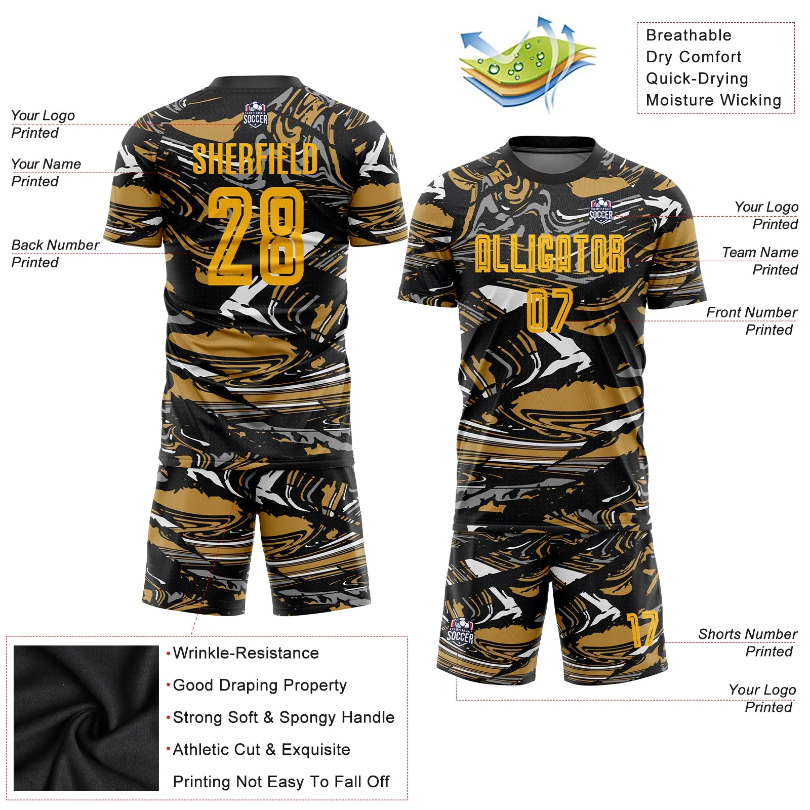 Custom Figure Gold-Old Gold Sublimation Soccer Uniform Jersey FansIdea