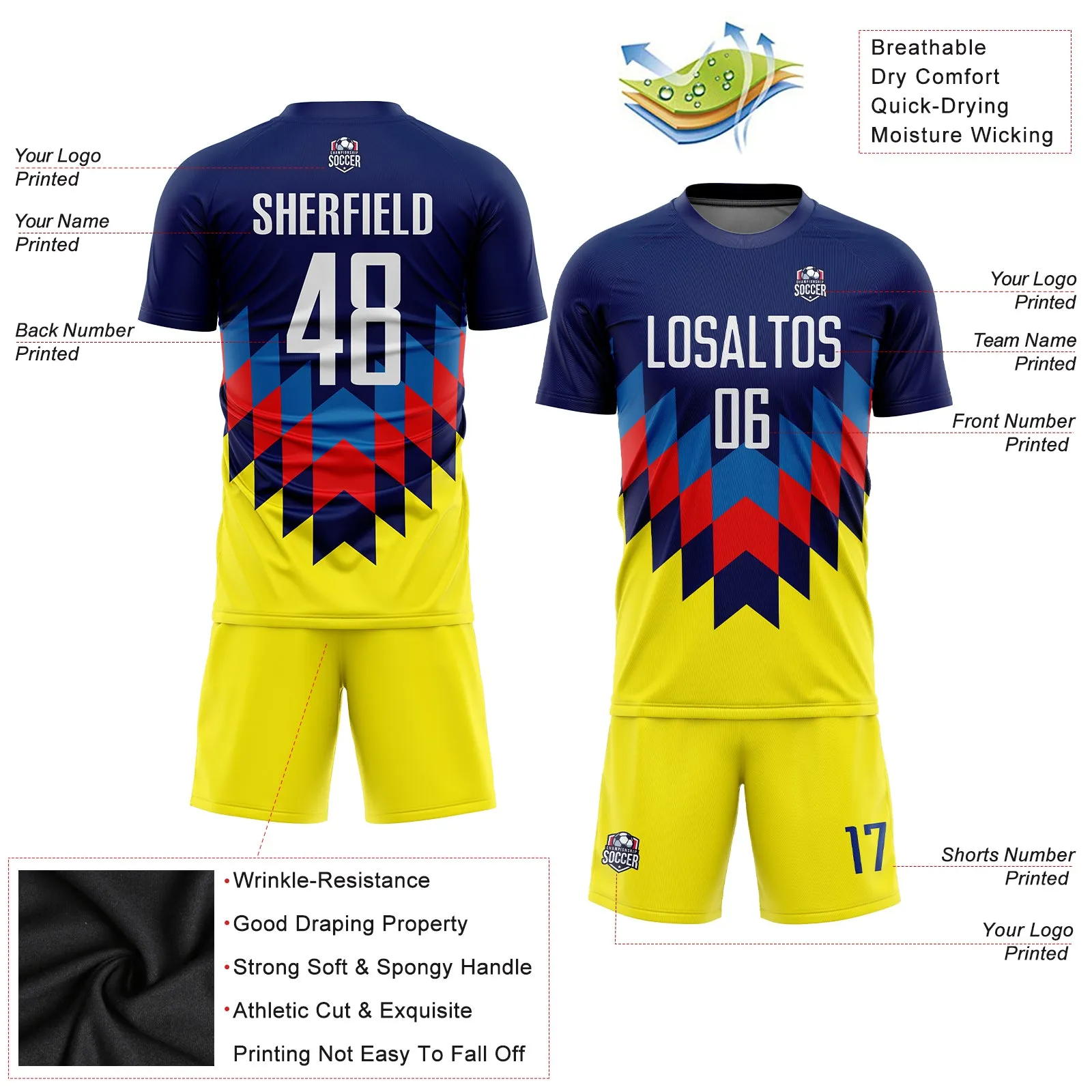 Custom Figure White-Gold Sublimation Soccer Uniform Jersey FansIdea