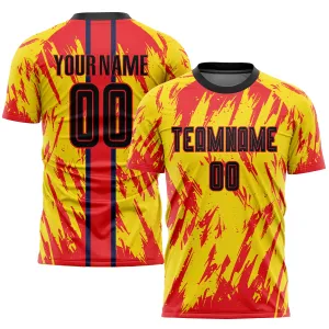 Custom Gold Black-Red Sublimation Soccer Uniform Jersey FansIdea