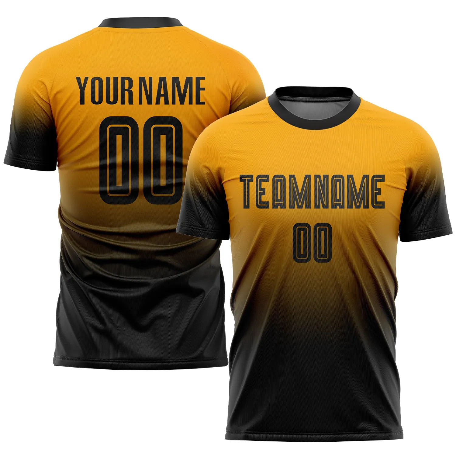 Custom Gold Black Sublimation Fade Fashion Soccer Uniform Jersey FansIdea