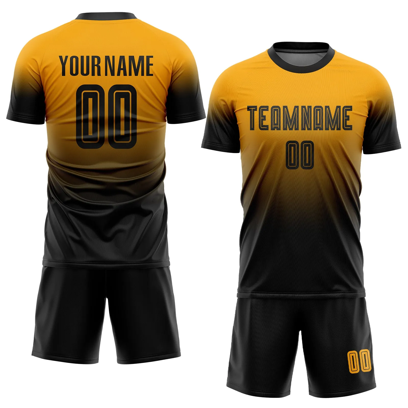 Custom Gold Black Sublimation Fade Fashion Soccer Uniform Jersey FansIdea