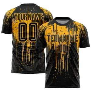 Custom Gold Black Sublimation Soccer Uniform Jersey FansIdea