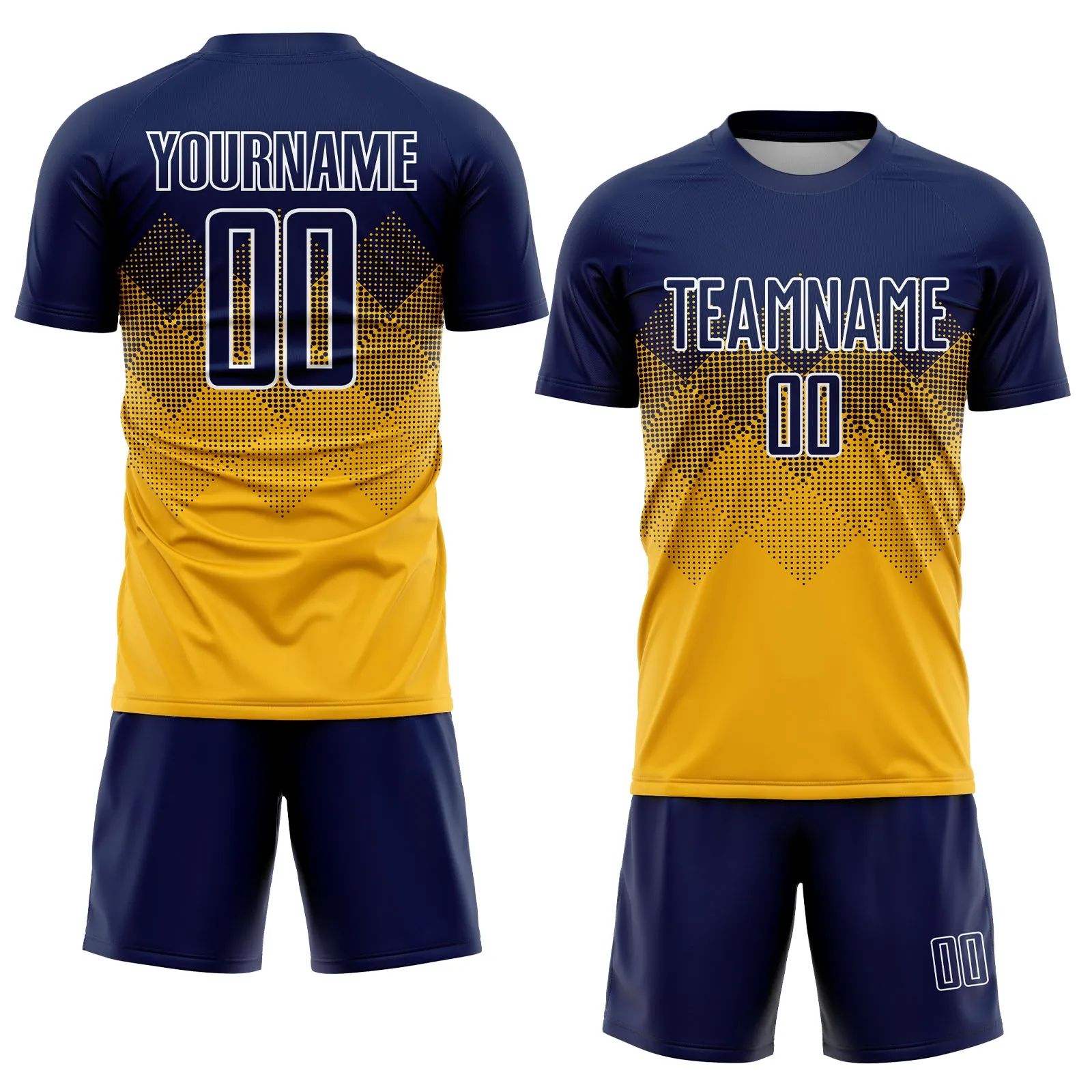 Custom Gold Navy-White Sublimation Soccer Uniform Jersey FansIdea