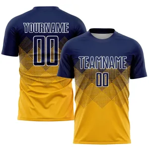 Custom Gold Navy-White Sublimation Soccer Uniform Jersey FansIdea