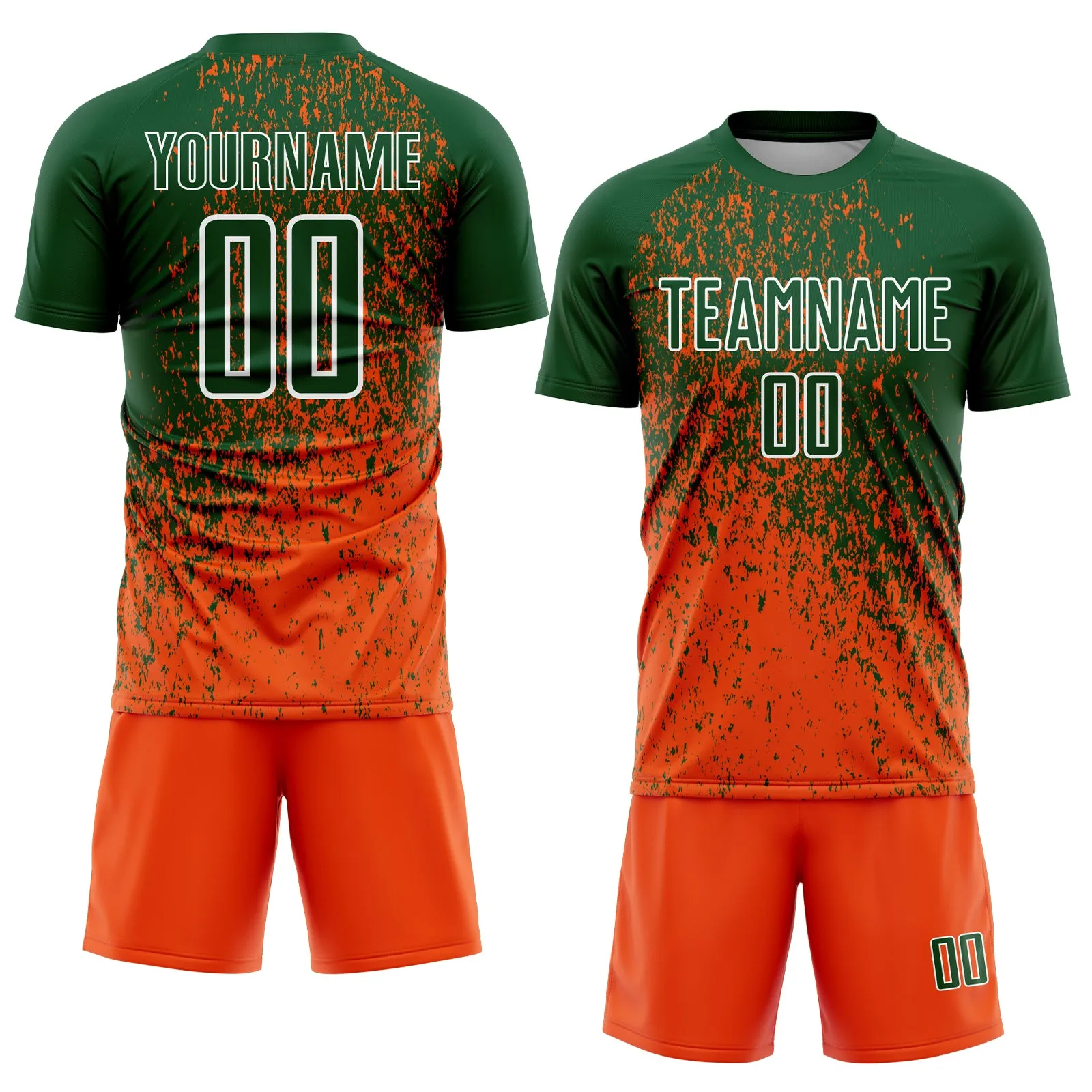 Custom Green Orange-White Abstract Fragment Art Sublimation Soccer Uniform Jersey FansIdea