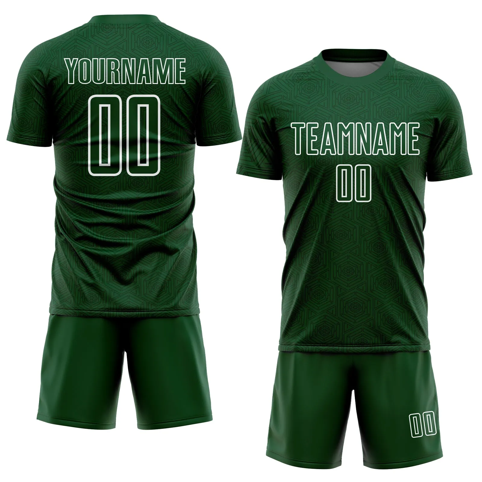 Custom Green White Geometric Shapes Sublimation Soccer Uniform Jersey FansIdea