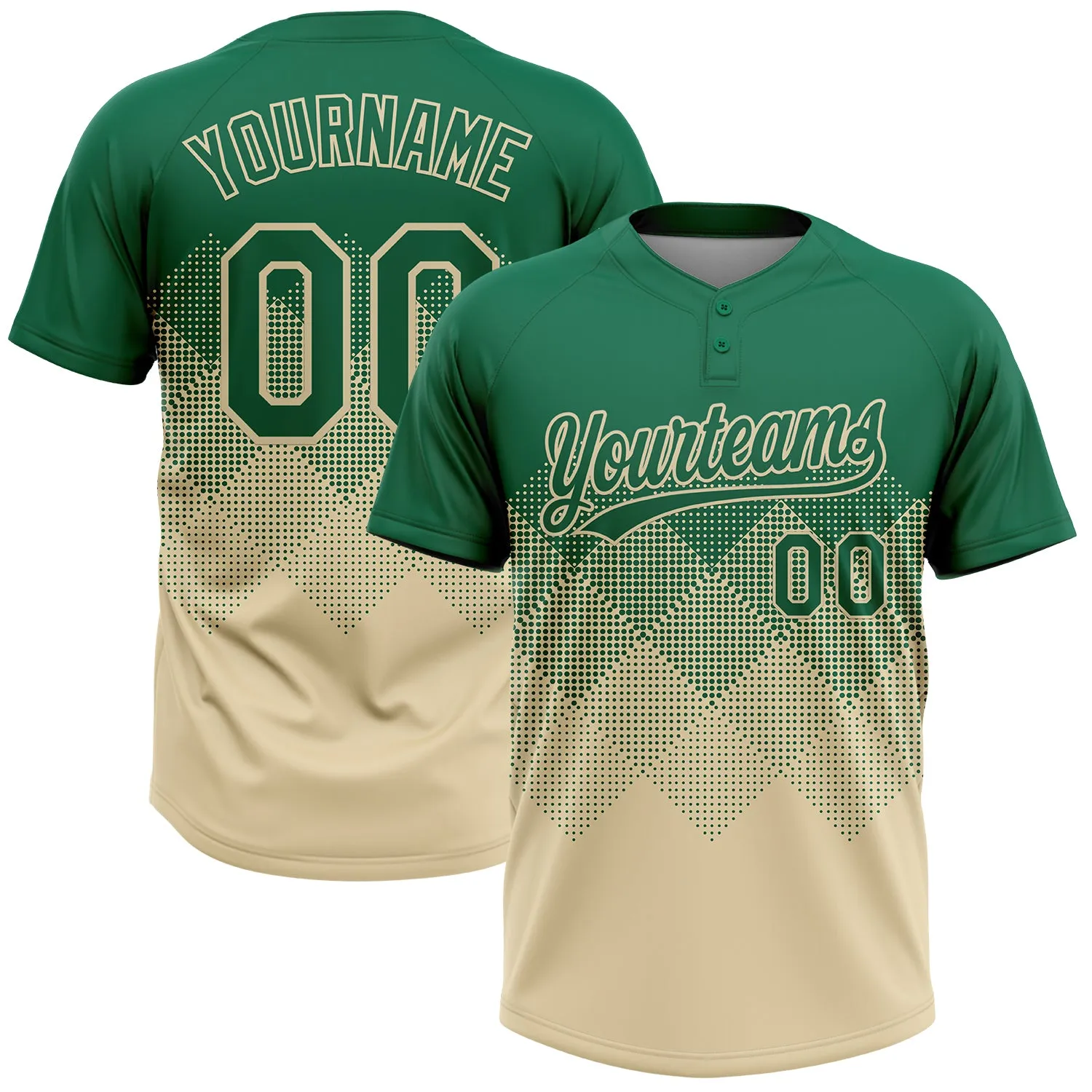 Custom Kelly Green Cream 3D Gradient Square Shape Two-Button Unisex Softball Jersey FansIdea