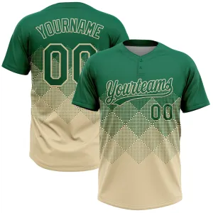 Custom Kelly Green Cream 3D Gradient Square Shape Two-Button Unisex Softball Jersey FansIdea