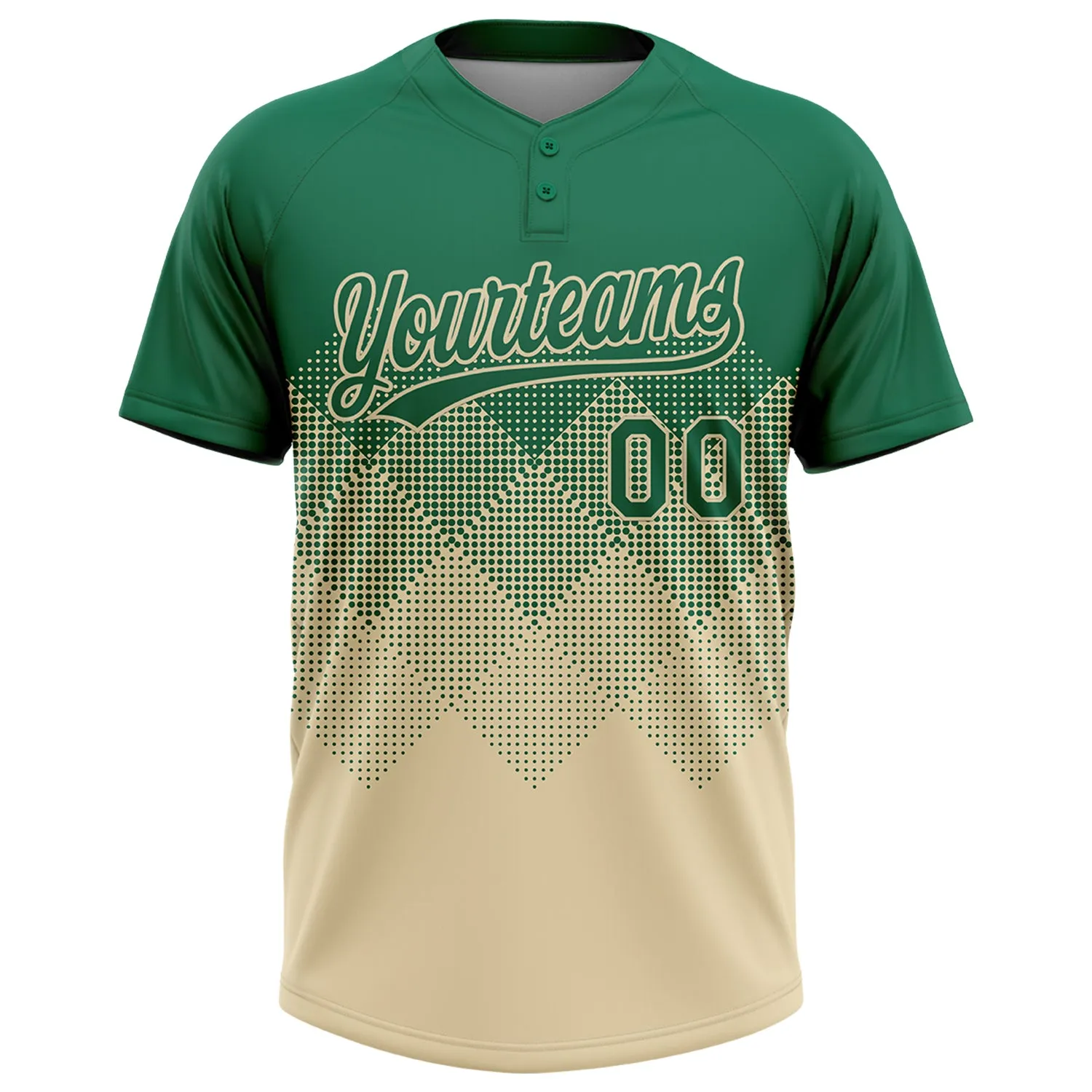 Custom Kelly Green Cream 3D Gradient Square Shape Two-Button Unisex Softball Jersey FansIdea
