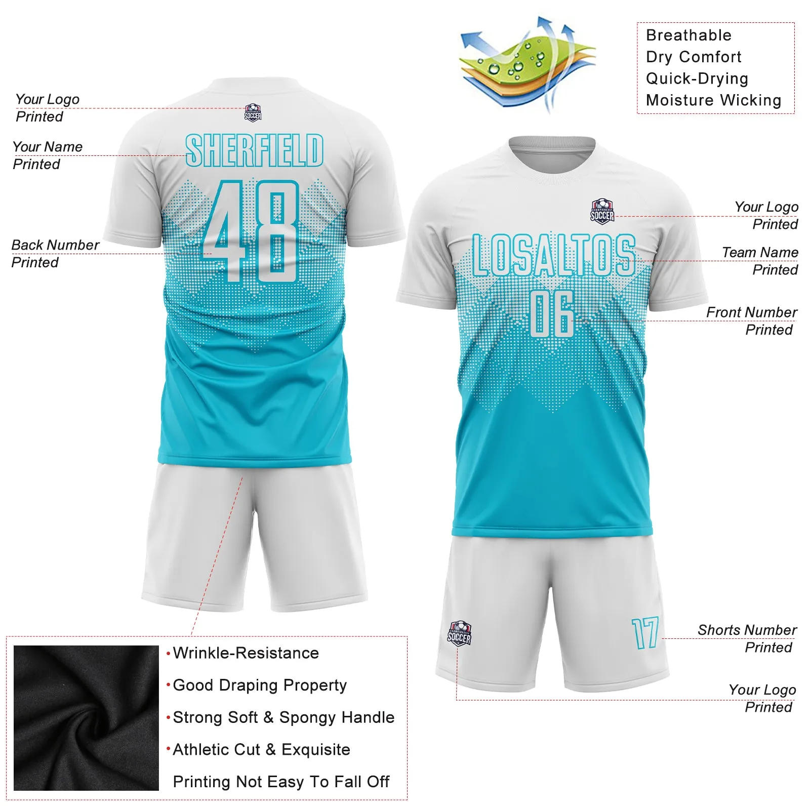 Custom Lakes Blue White Sublimation Soccer Uniform Jersey FansIdea