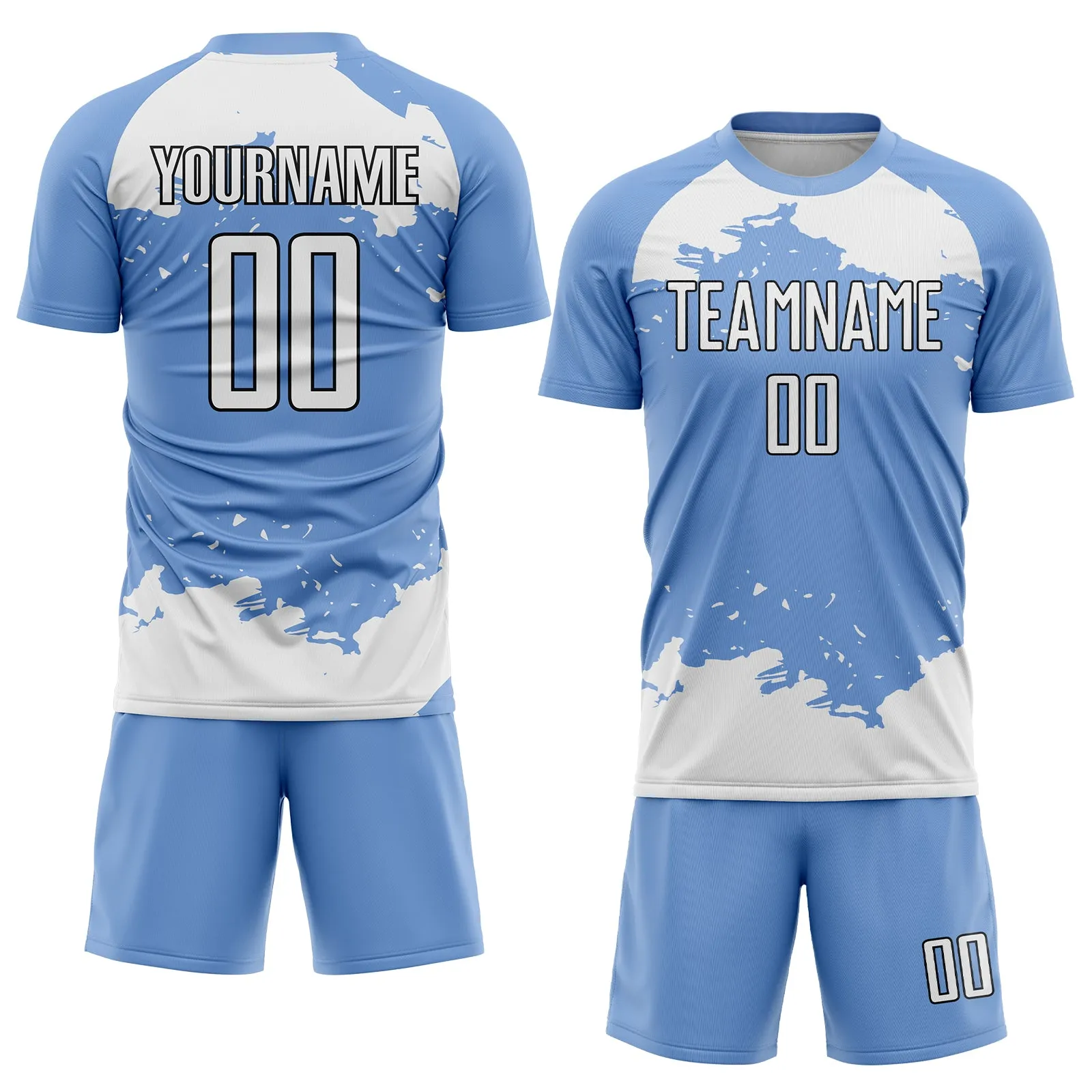 Custom Light Blue White-Black Abstract Fragment Art Sublimation Soccer Uniform Jersey FansIdea