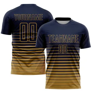 Custom Navy Old Gold Pinstripe Fade Fashion Sublimation Soccer Uniform Jersey FansIdea