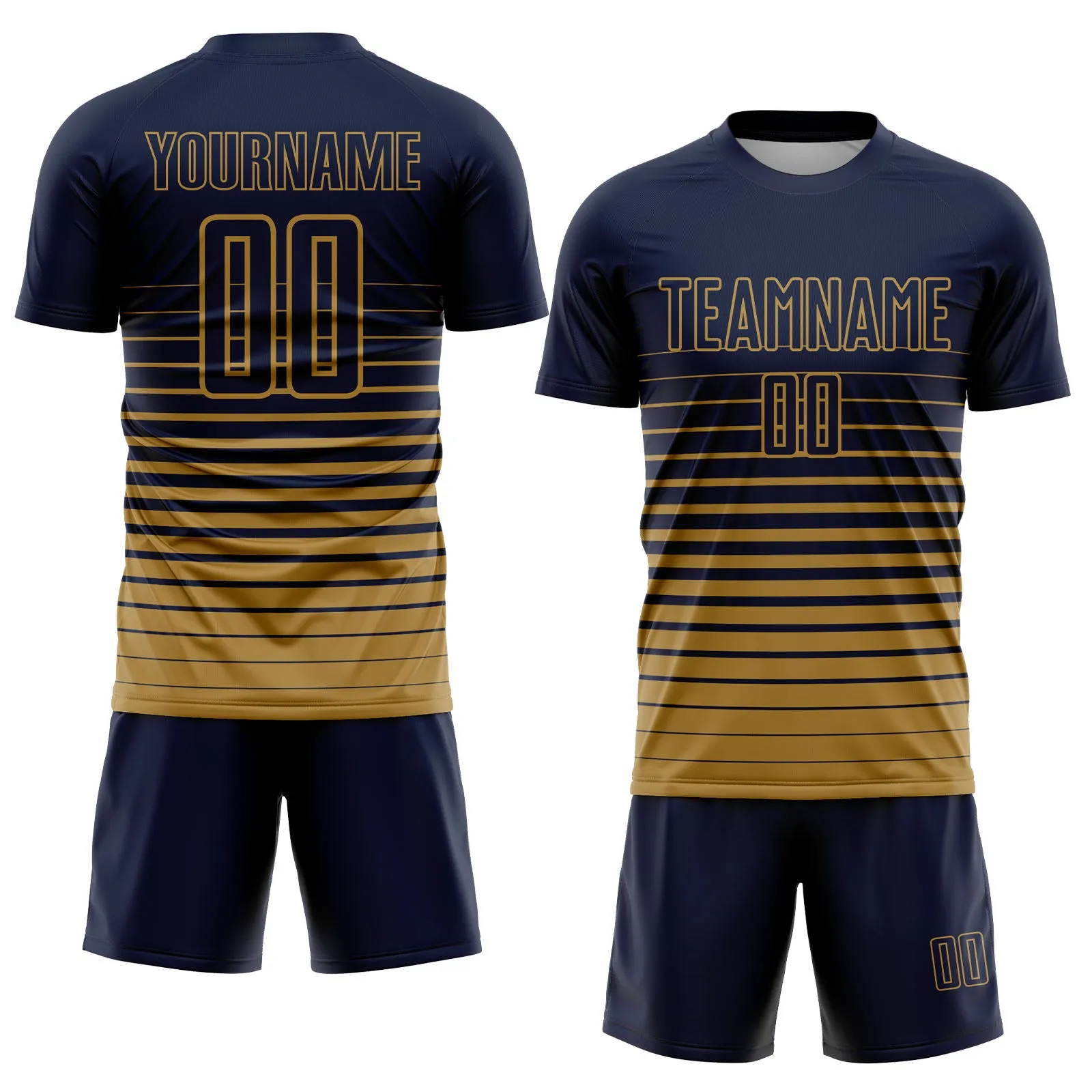 Custom Navy Old Gold Pinstripe Fade Fashion Sublimation Soccer Uniform Jersey FansIdea