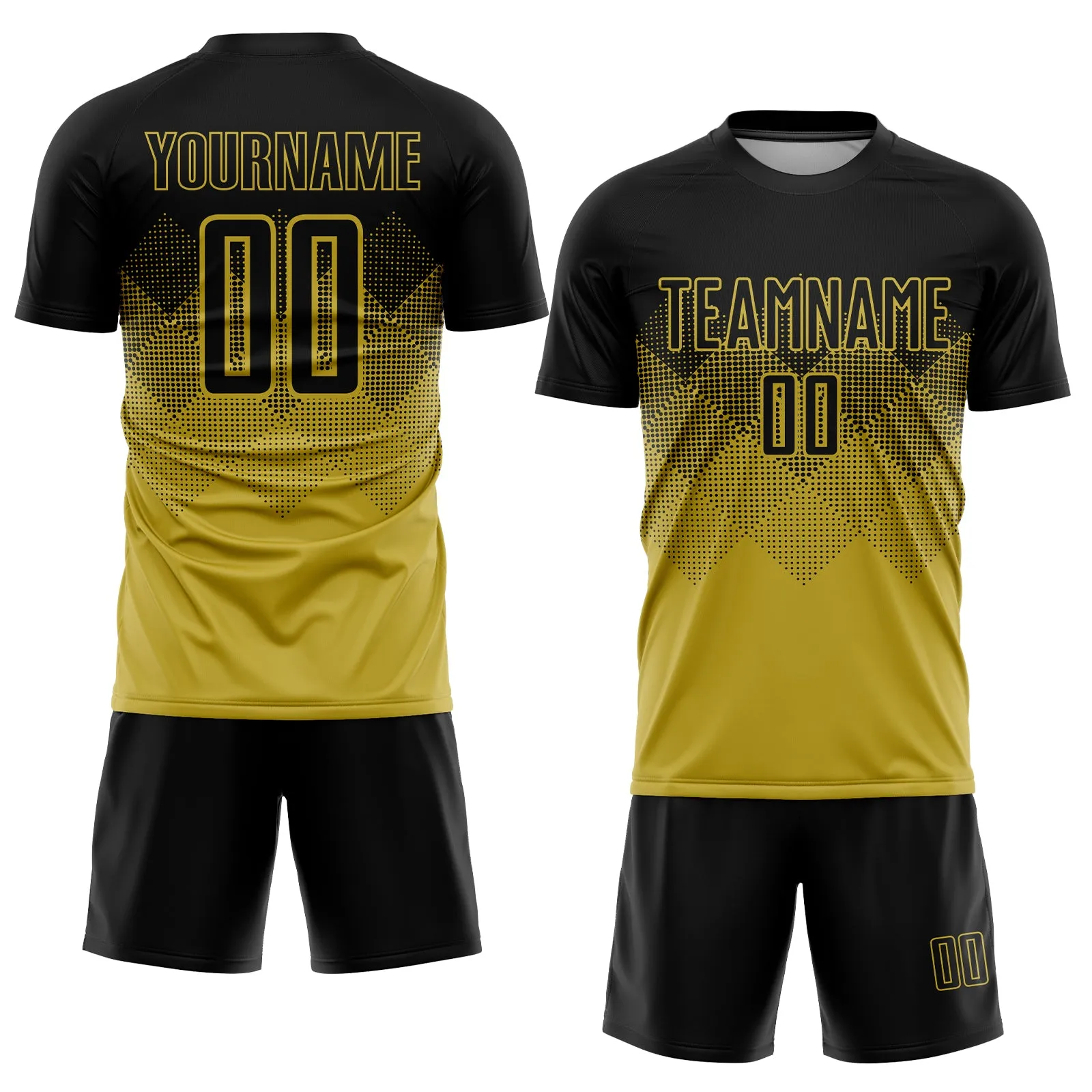 Custom Old Gold Black Sublimation Soccer Uniform Jersey FansIdea