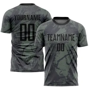 Custom Olive Black Sublimation Salute To Service Soccer Uniform Jersey FansIdea