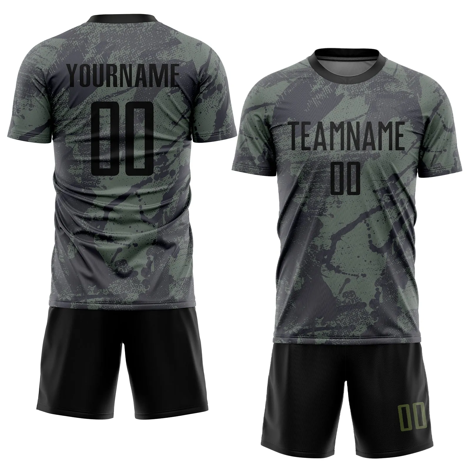 Custom Olive Black Sublimation Salute To Service Soccer Uniform Jersey FansIdea