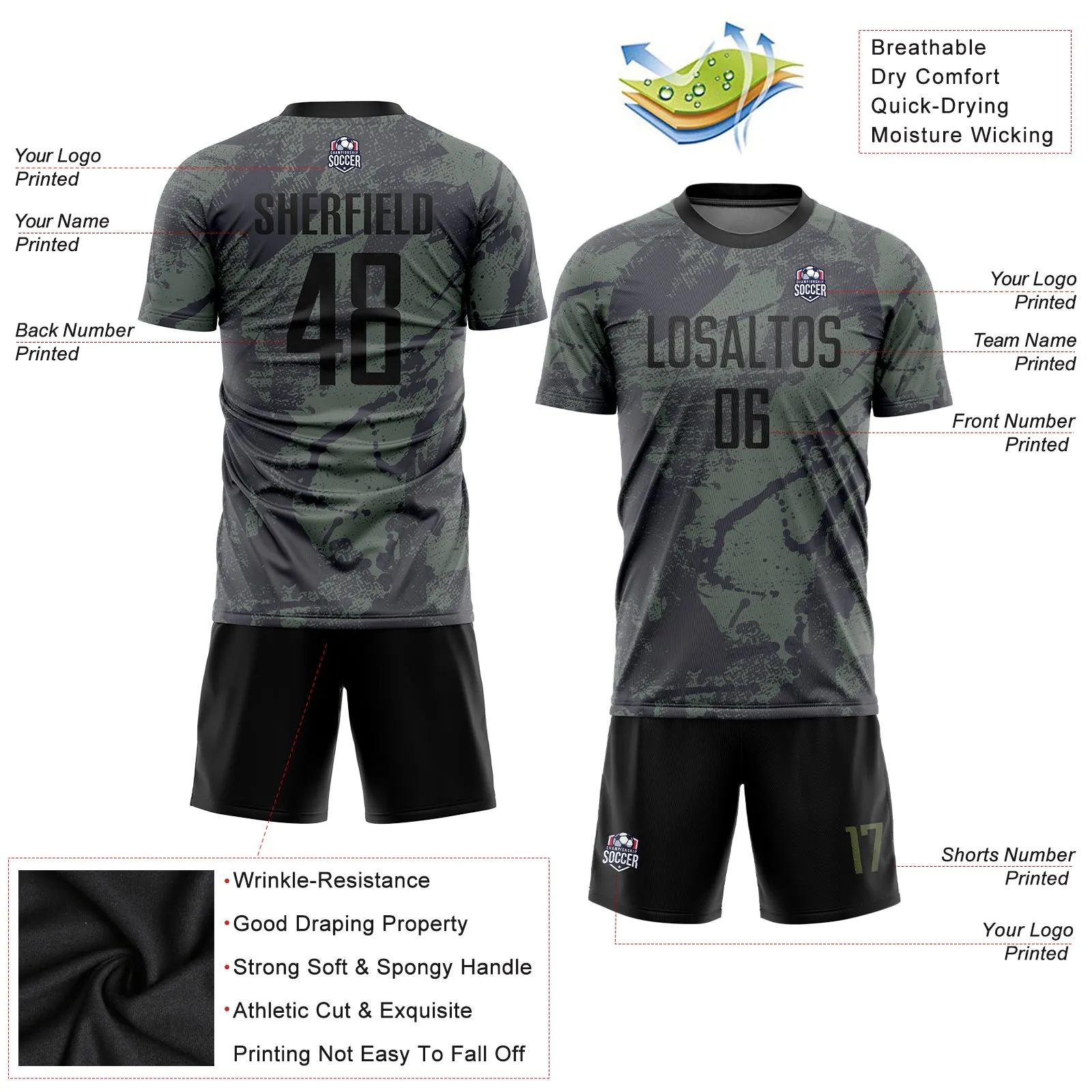Custom Olive Black Sublimation Salute To Service Soccer Uniform Jersey FansIdea